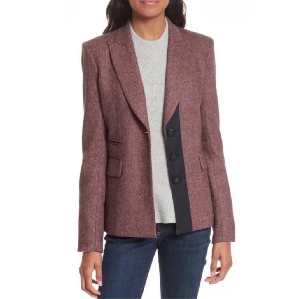 $795 Veronica Beard Sterling Dickey Jacket Mauve Navy Ink Blue Herringbone Sz 2